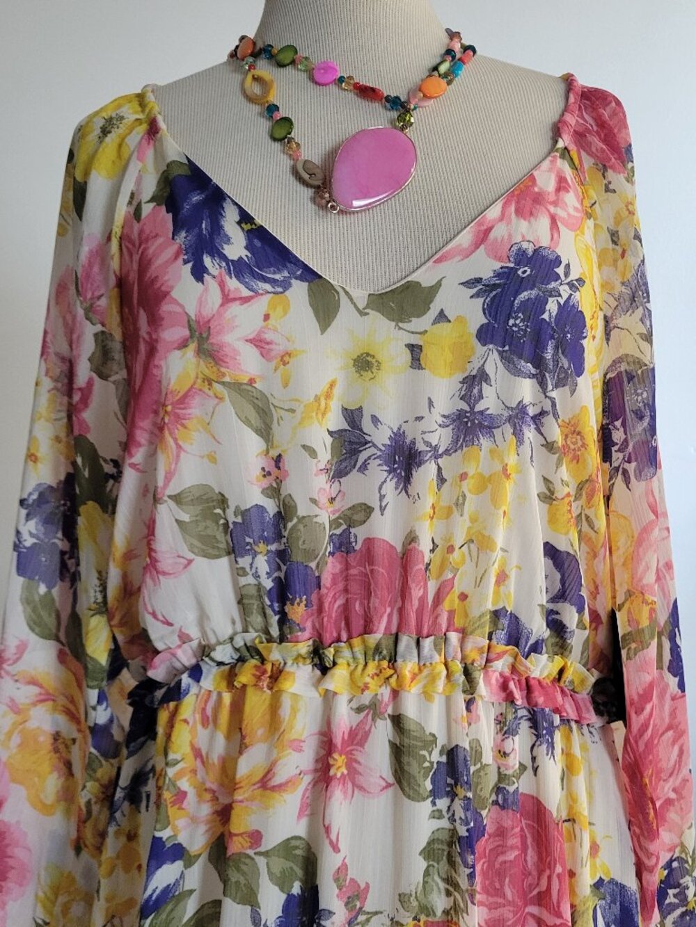 NWT Dylan & Ryan Floral Tiered Maxi Dress Long Sleeve Cottagecore Boho Medium